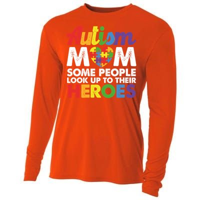 Autism Mom Raising My Hero Autism Awareness Puzzle Heart Cute Gift Cooling Performance Long Sleeve Crew