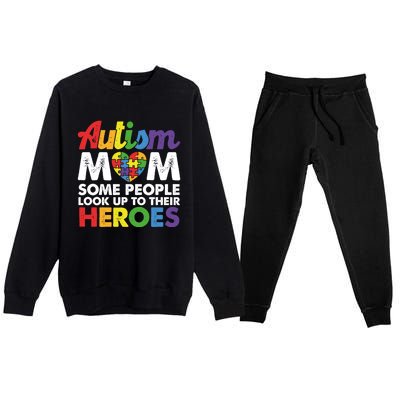 Autism Mom Raising My Hero Autism Awareness Puzzle Heart Cute Gift Premium Crewneck Sweatsuit Set