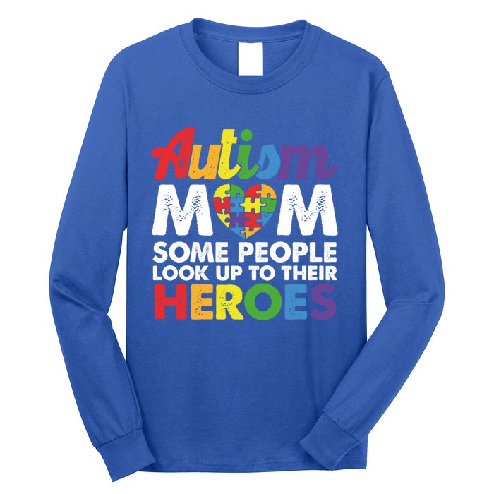 Autism Mom Raising My Hero Autism Awareness Puzzle Heart Cute Gift Long Sleeve Shirt