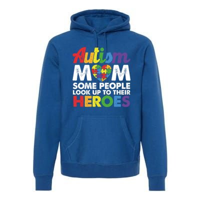 Autism Mom Raising My Hero Autism Awareness Puzzle Heart Cute Gift Premium Hoodie