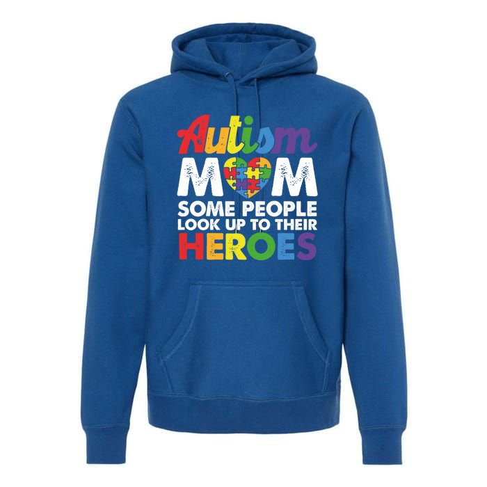 Autism Mom Raising My Hero Autism Awareness Puzzle Heart Cute Gift Premium Hoodie