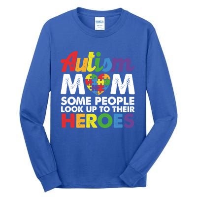 Autism Mom Raising My Hero Autism Awareness Puzzle Heart Cute Gift Tall Long Sleeve T-Shirt