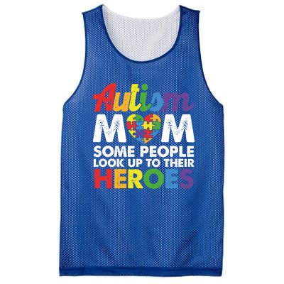 Autism Mom Raising My Hero Autism Awareness Puzzle Heart Cute Gift Mesh Reversible Basketball Jersey Tank