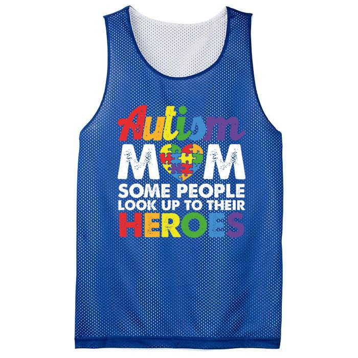 Autism Mom Raising My Hero Autism Awareness Puzzle Heart Cute Gift Mesh Reversible Basketball Jersey Tank