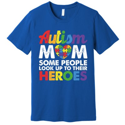 Autism Mom Raising My Hero Autism Awareness Puzzle Heart Cute Gift Premium T-Shirt