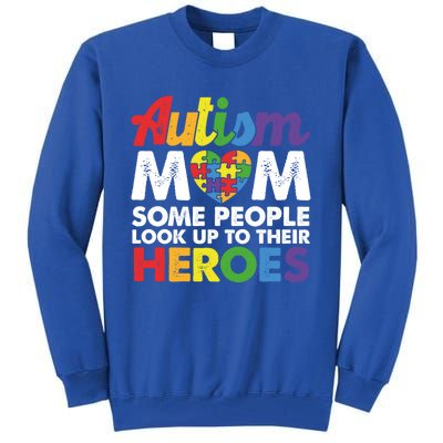 Autism Mom Raising My Hero Autism Awareness Puzzle Heart Cute Gift Tall Sweatshirt