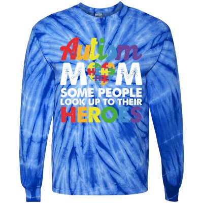 Autism Mom Raising My Hero Autism Awareness Puzzle Heart Cute Gift Tie-Dye Long Sleeve Shirt