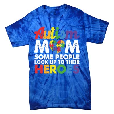 Autism Mom Raising My Hero Autism Awareness Puzzle Heart Cute Gift Tie-Dye T-Shirt