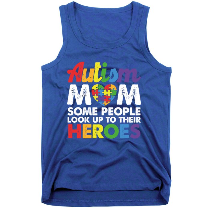 Autism Mom Raising My Hero Autism Awareness Puzzle Heart Cute Gift Tank Top