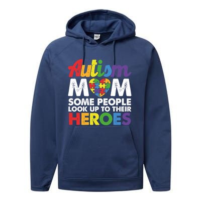 Autism Mom Raising My Hero Autism Awareness Puzzle Heart Cute Gift Performance Fleece Hoodie