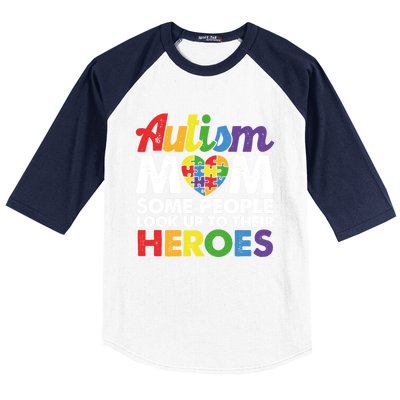 Autism Mom Raising My Hero Autism Awareness Puzzle Heart Cute Gift Baseball Sleeve Shirt