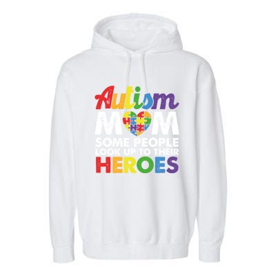 Autism Mom Raising My Hero Autism Awareness Puzzle Heart Cute Gift Garment-Dyed Fleece Hoodie