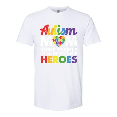 Autism Mom Raising My Hero Autism Awareness Puzzle Heart Cute Gift Softstyle CVC T-Shirt