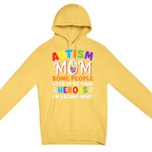 Autism Mom Raising My Son Hero Autism Awareness Ribbon Gift Premium Pullover Hoodie