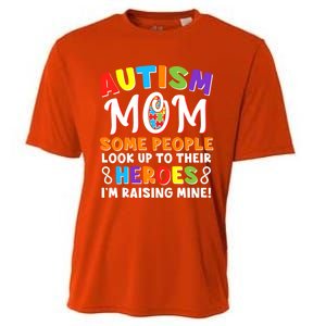 Autism Mom Raising My Son Hero Autism Awareness Ribbon Gift Cooling Performance Crew T-Shirt