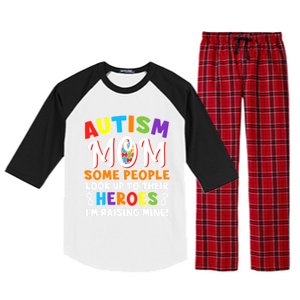 Autism Mom Raising My Son Hero Autism Awareness Ribbon Gift Raglan Sleeve Pajama Set