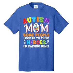 Autism Mom Raising My Son Hero Autism Awareness Ribbon Gift Tall T-Shirt