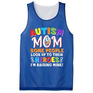 Autism Mom Raising My Son Hero Autism Awareness Ribbon Gift Mesh Reversible Basketball Jersey Tank