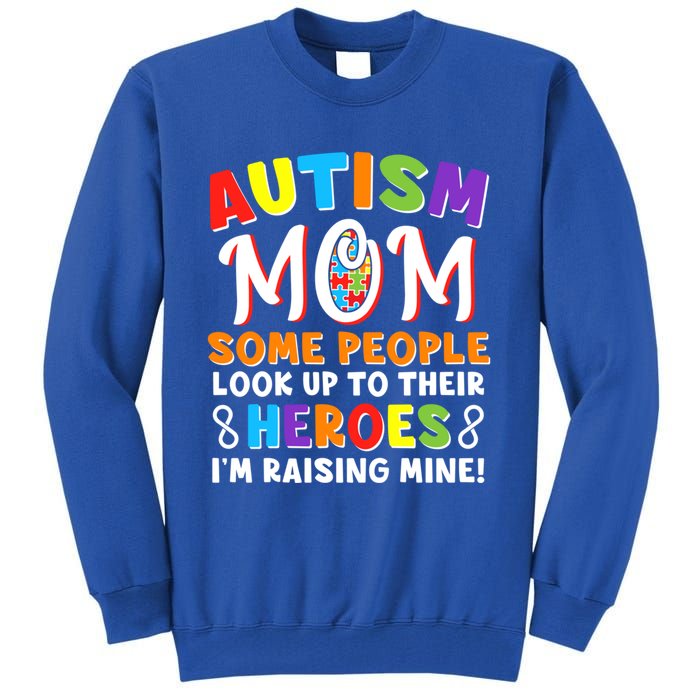 Autism Mom Raising My Son Hero Autism Awareness Ribbon Gift Tall Sweatshirt