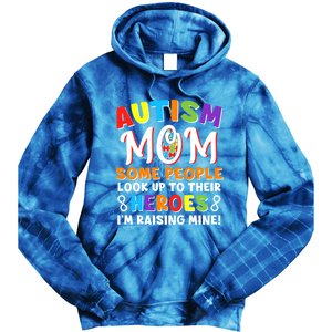 Autism Mom Raising My Son Hero Autism Awareness Ribbon Gift Tie Dye Hoodie