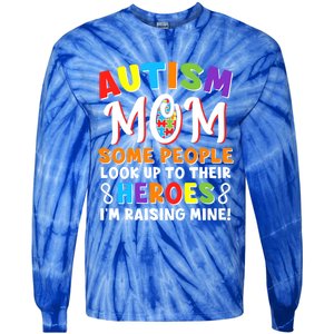 Autism Mom Raising My Son Hero Autism Awareness Ribbon Gift Tie-Dye Long Sleeve Shirt