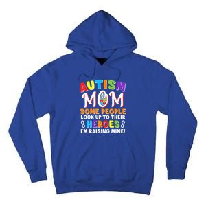 Autism Mom Raising My Son Hero Autism Awareness Ribbon Gift Tall Hoodie