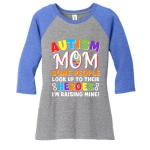 Autism Mom Raising My Son Hero Autism Awareness Ribbon Gift Women's Tri-Blend 3/4-Sleeve Raglan Shirt