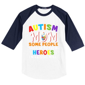 Autism Mom Raising My Son Hero Autism Awareness Ribbon Gift Baseball Sleeve Shirt