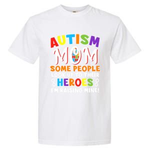 Autism Mom Raising My Son Hero Autism Awareness Ribbon Gift Garment-Dyed Heavyweight T-Shirt