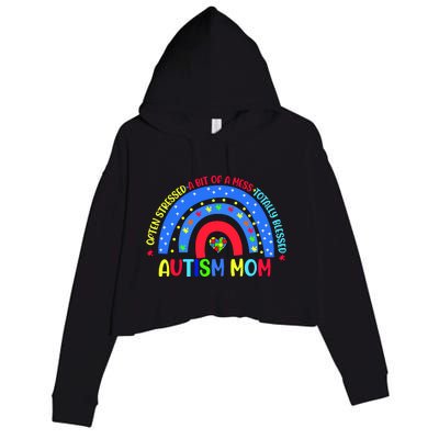 Autism Mom Rainbow Totally Blessed Awareness Love Puzzle Crop Fleece Hoodie