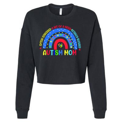 Autism Mom Rainbow Totally Blessed Awareness Love Puzzle Cropped Pullover Crew