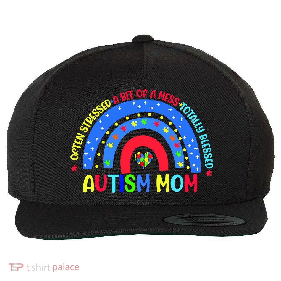 Autism Mom Rainbow Totally Blessed Awareness Love Puzzle Wool Snapback Cap