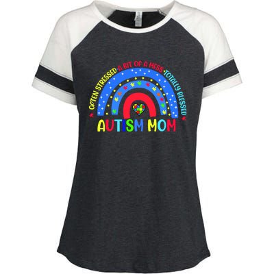 Autism Mom Rainbow Totally Blessed Awareness Love Puzzle Enza Ladies Jersey Colorblock Tee