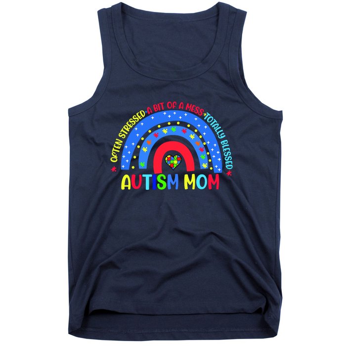 Autism Mom Rainbow Totally Blessed Awareness Love Puzzle Tank Top