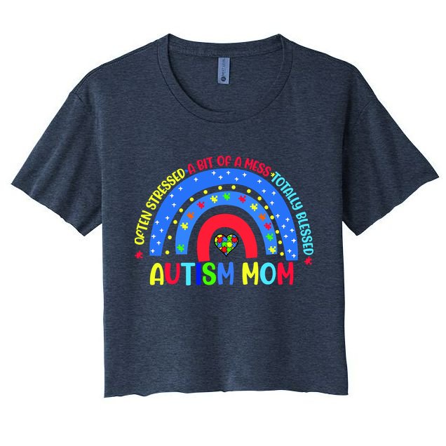 Autism Mom Rainbow Totally Blessed Awareness Love Puzzle Crop Top