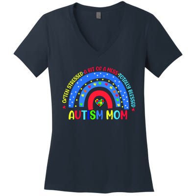 Autism Mom Rainbow Totally Blessed Awareness Love Puzzle Women's V-Neck T-Shirt