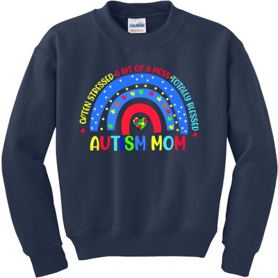 Autism Mom Rainbow Totally Blessed Awareness Love Puzzle Kids Sweatshirt