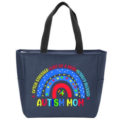 Autism Mom Rainbow Totally Blessed Awareness Love Puzzle Zip Tote Bag