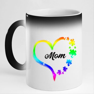 Autism Mom Rainbow Heart 11oz Black Color Changing Mug