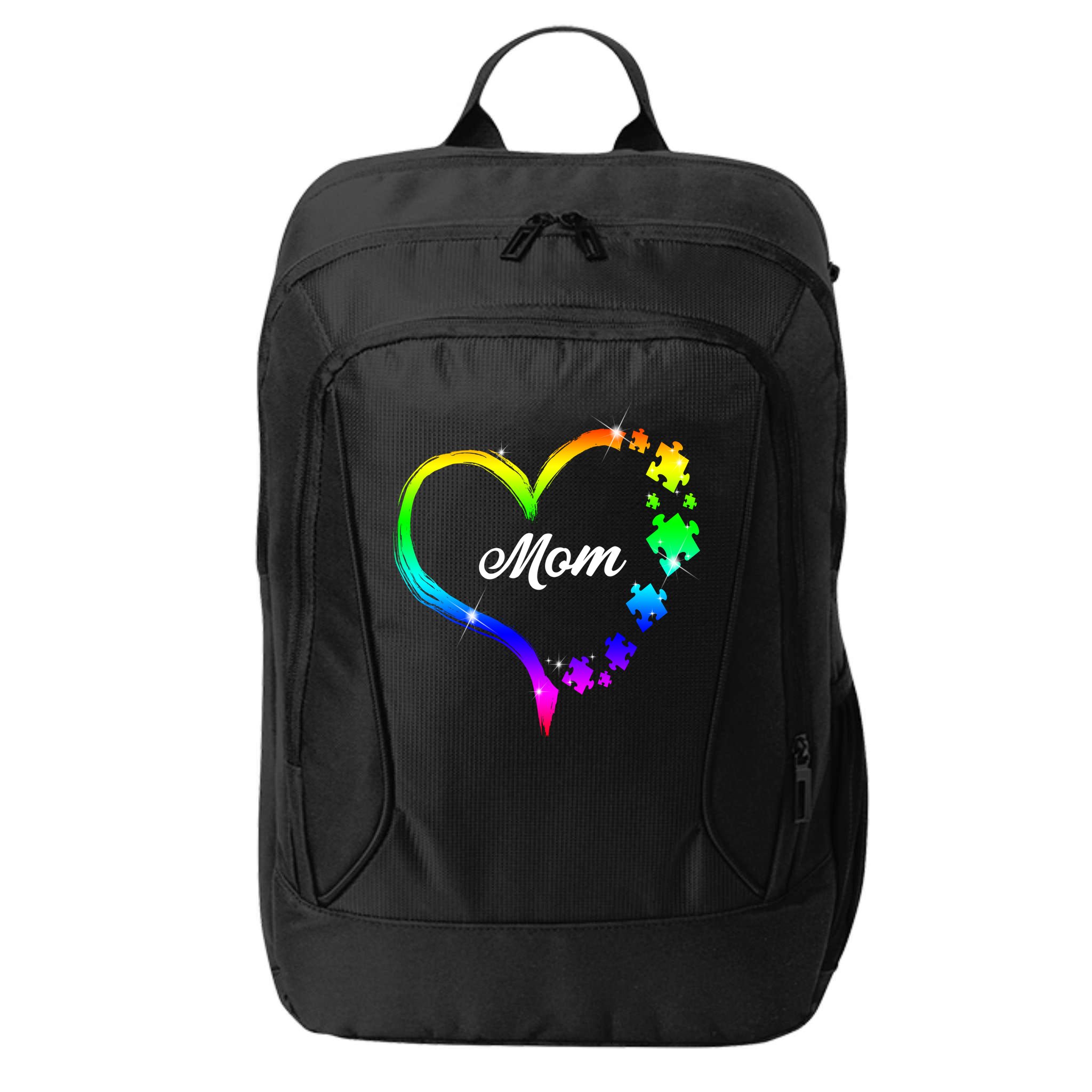 Autism Mom Rainbow Heart City Backpack
