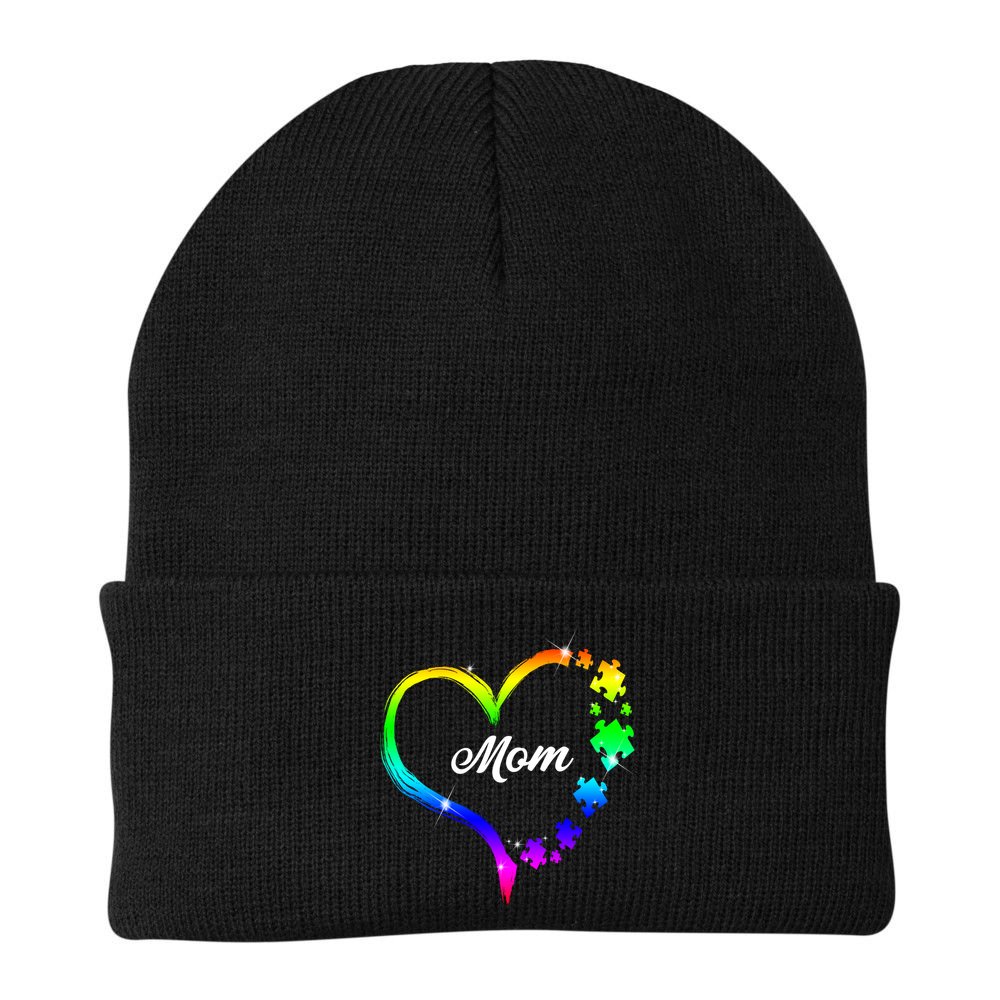 Autism Mom Rainbow Heart Beanie