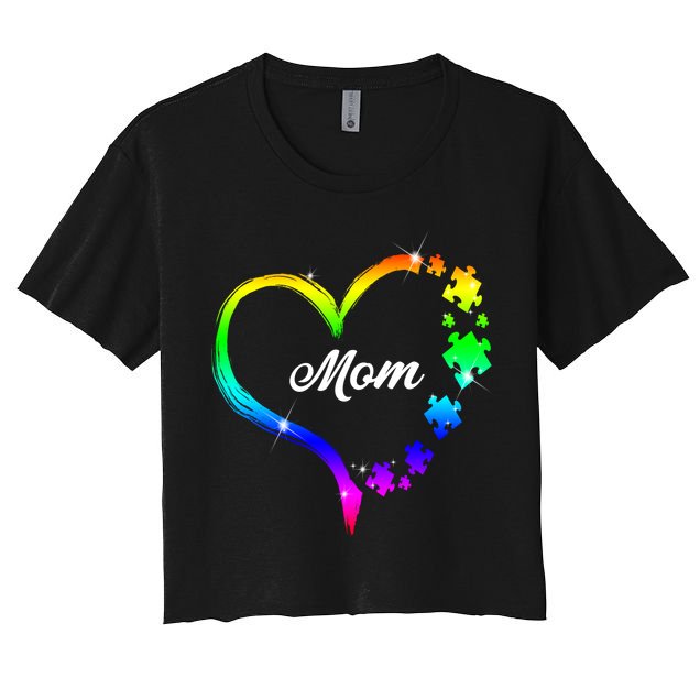 Autism Mom Rainbow Heart Crop Top