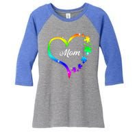 Autism Mom Rainbow Heart Women's Tri-Blend 3/4-Sleeve Raglan Shirt