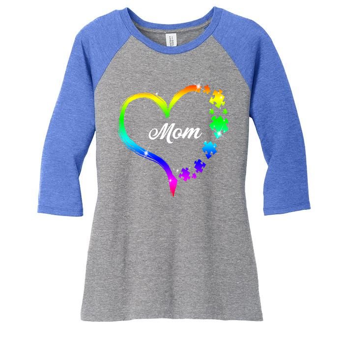 Autism Mom Rainbow Heart Women's Tri-Blend 3/4-Sleeve Raglan Shirt