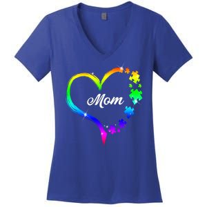 Autism Mom Rainbow Heart Women's V-Neck T-Shirt