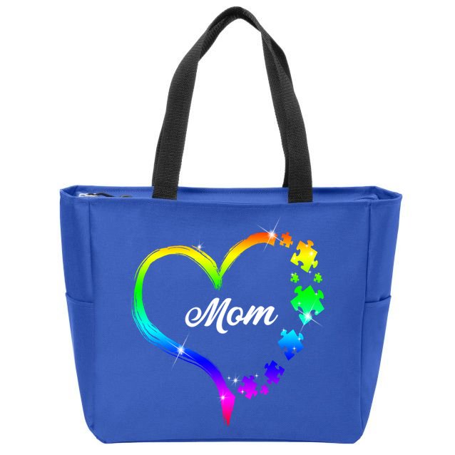 Autism Mom Rainbow Heart Zip Tote Bag