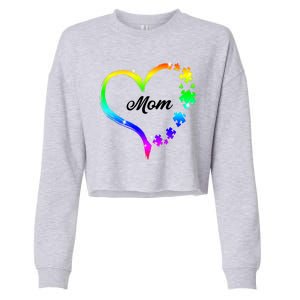 Autism Mom Rainbow Heart Cropped Pullover Crew