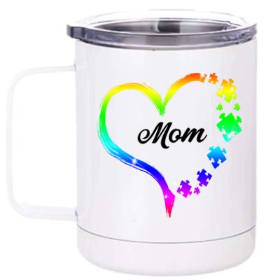 Autism Mom Rainbow Heart 12 oz Stainless Steel Tumbler Cup