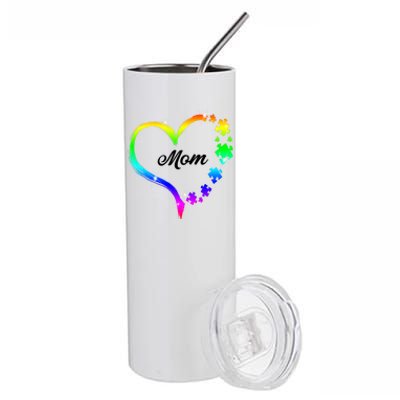 Autism Mom Rainbow Heart Stainless Steel Tumbler