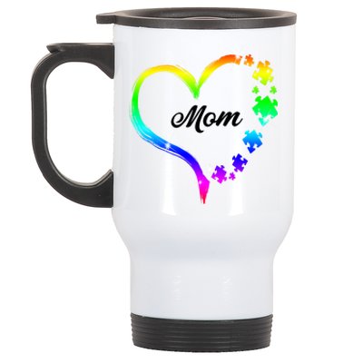 Autism Mom Rainbow Heart Stainless Steel Travel Mug